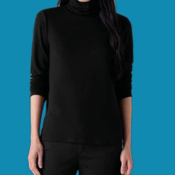 Eileen Fisher Sheer Knit Turtleneck Top in Black Size XXS - Picture 1 of 4
